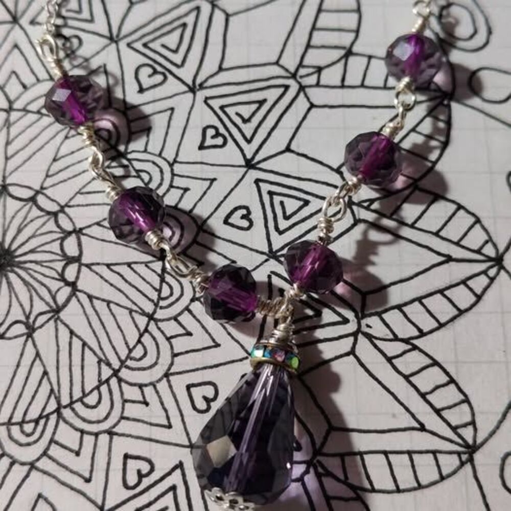 Smokey Purple Tear Drop Y Necklace